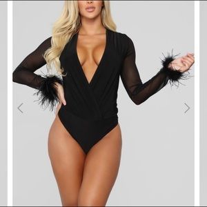 Fashion Nova Feather Sleeve Bodysuit